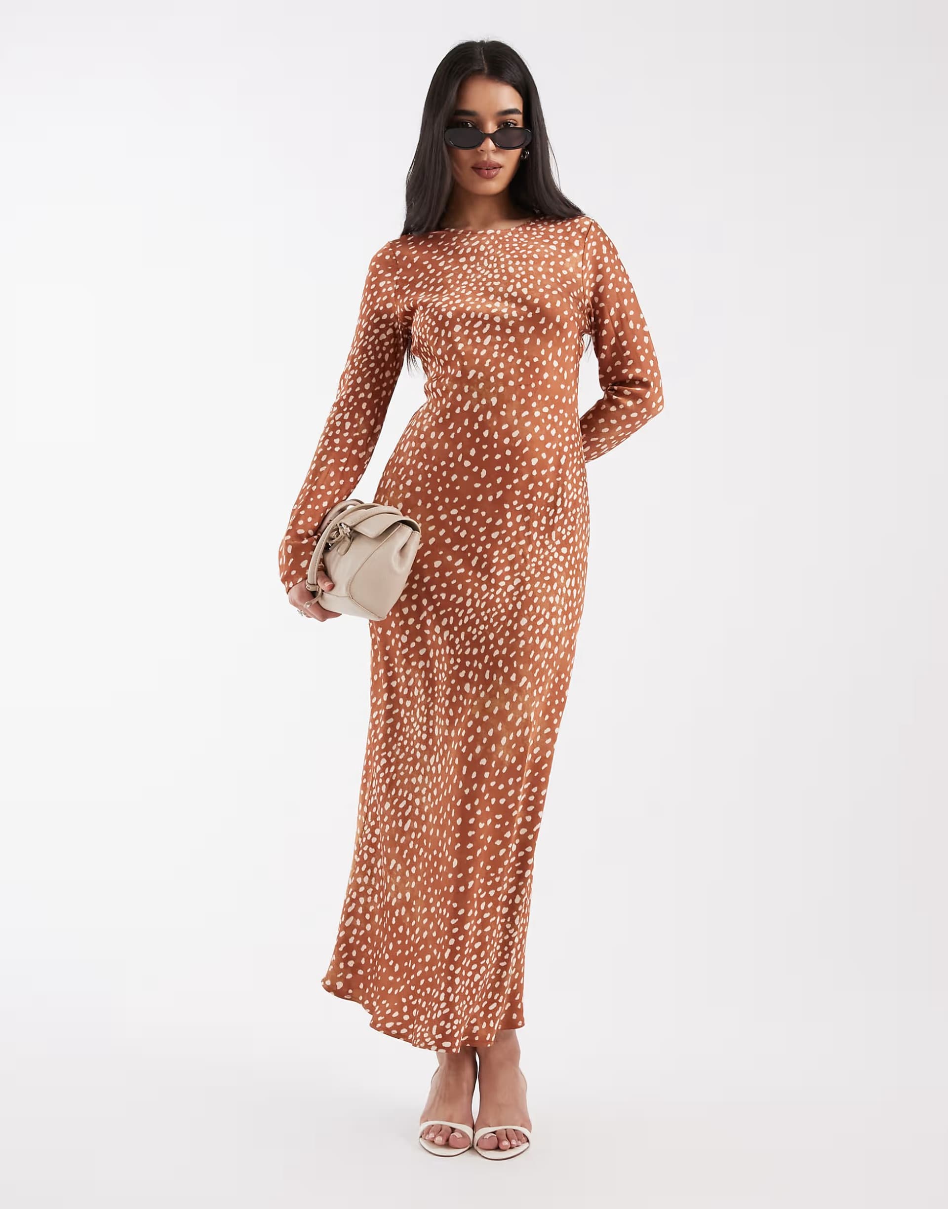 ASOS Never Fully Dressed Soho long sleeved maxi dress in brown deer print