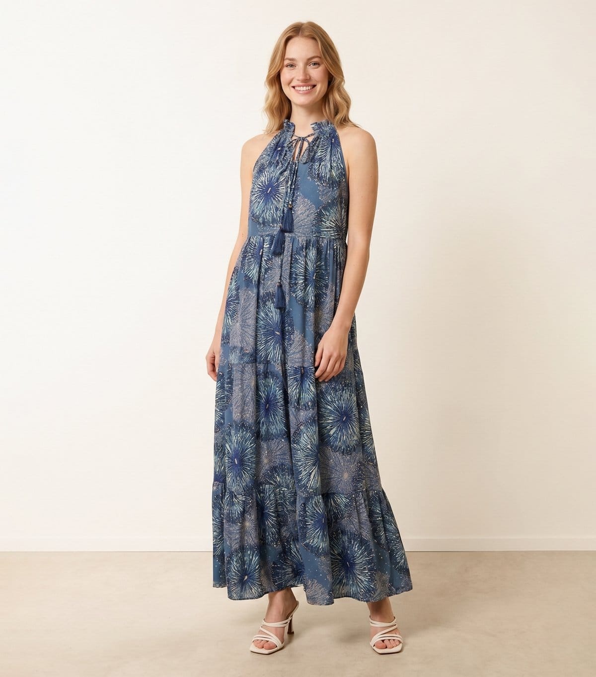 Blue Vanilla Bright Blue Floral Maxi Dress