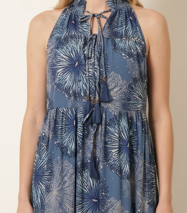 Blue Vanilla Women's Bright Blue Tiered Tie Neck Maxi Dress Blue Vanilla New Look - 2