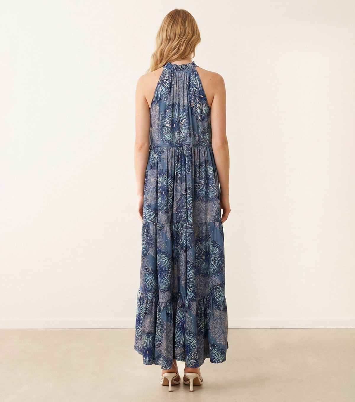 Blue Vanilla Women's Bright Blue Tiered Tie Neck Maxi Dress Blue Vanilla New Look - 4