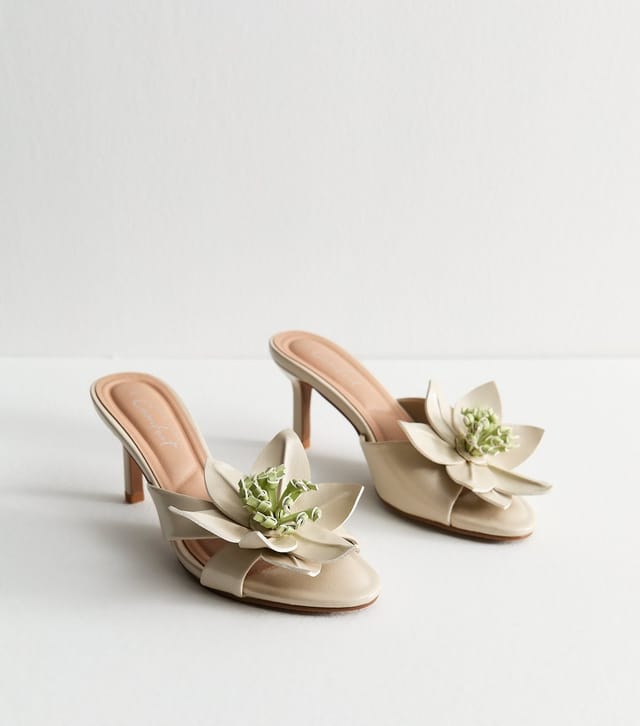 New Look Women's Off White Faux Leather Floral Appliqued Mules Vegan New Look - 2