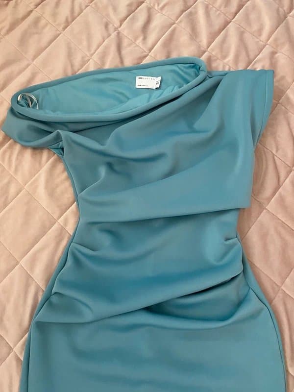 ASOS Brand new with tags vibrant blue teal ruched formal off the shoulder maxi dress