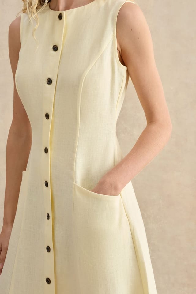 Hobbs London Hobbs London Women's Carmen Sleeveless Button Front Dress in Lemon - 3