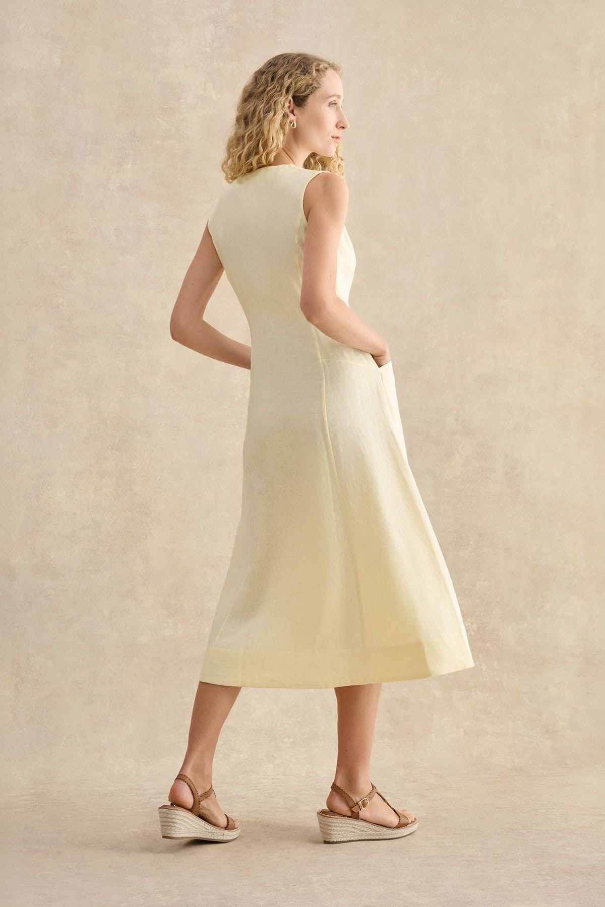 Hobbs London Hobbs London Women's Carmen Sleeveless Button Front Dress in Lemon - 4