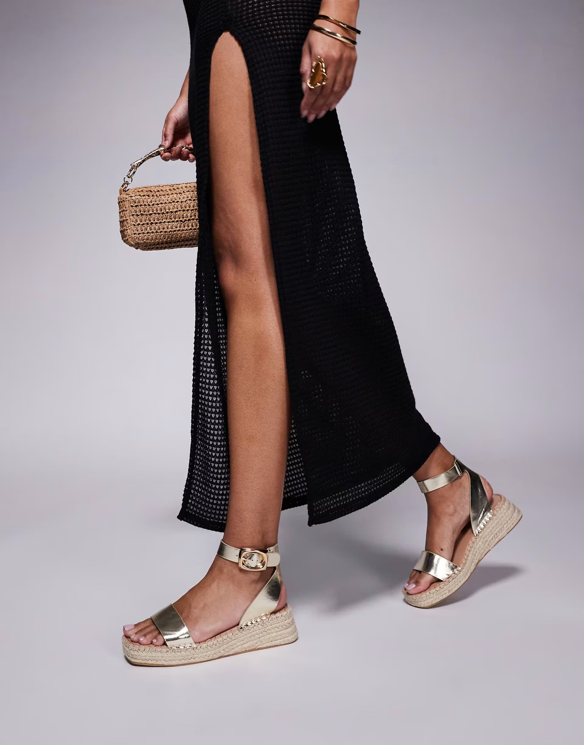 ASOS South Beach linen two part espadrille sandals in gold
