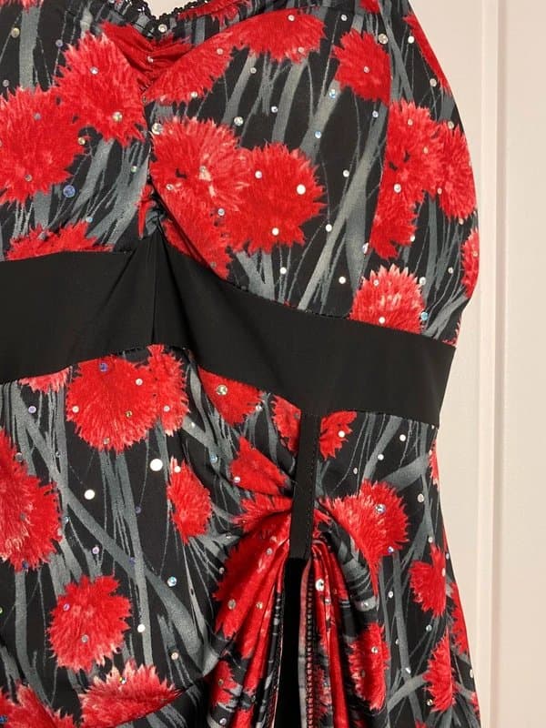 unbranded Black & Red Floral Embellished Bodycon Mini Dress Size 10