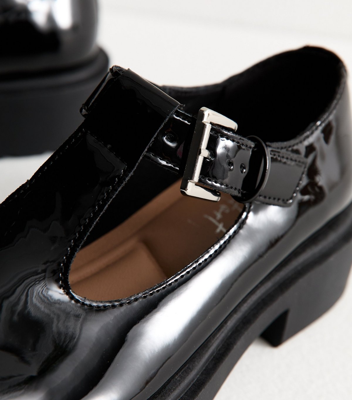 New Look Women's Black Patent T Bar Mary Jane Shoes Vegan New Look - 3