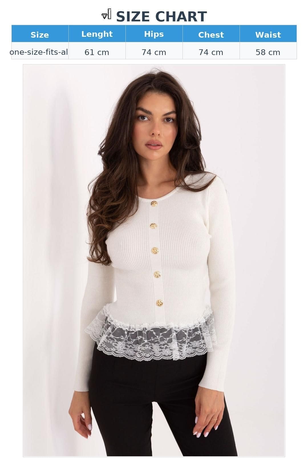 Love Lace Love Lace Women's Elegant Ribbed Round Neck Button Sweater in White - 4