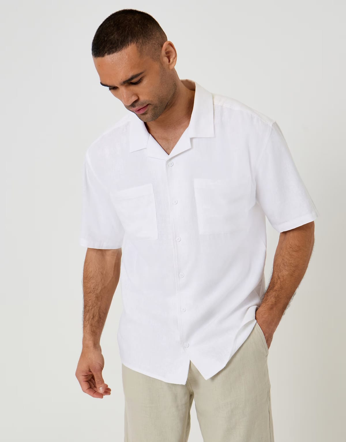 ASOS Threadbare Relaxed fit linen blend short sleeve shirt in white - 1