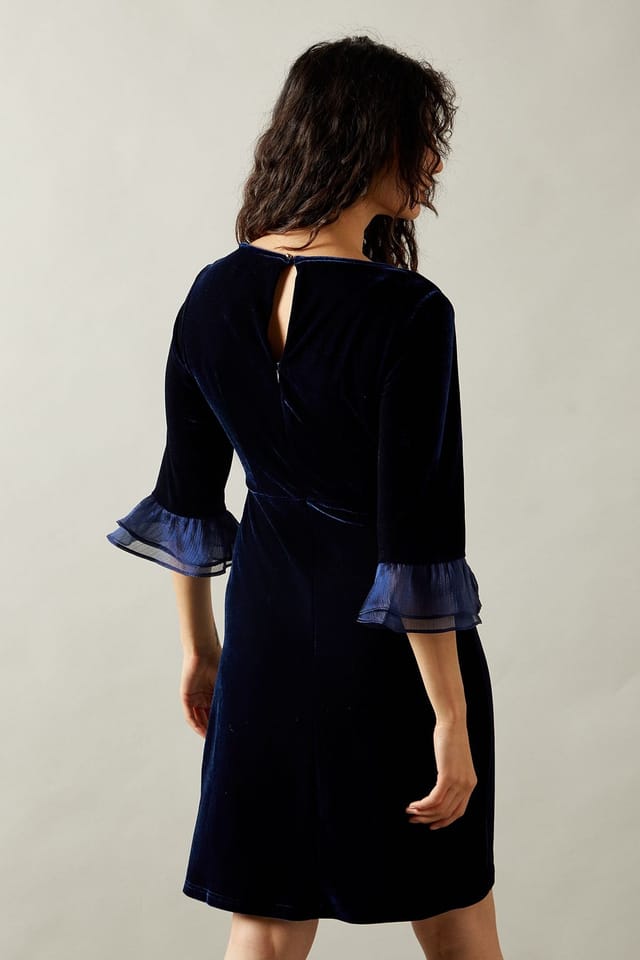Wallis Wallis Women's Occasion Velvet Pleated Cuff Mini Dress in Navy - 3
