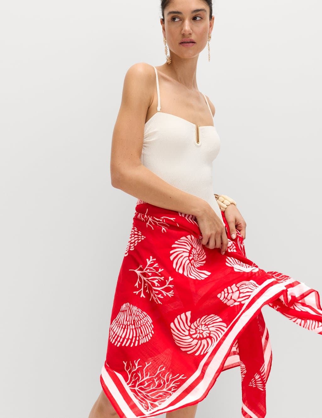 Marks & Spencer M&S Lacquer Red Cotton Printed Sarong