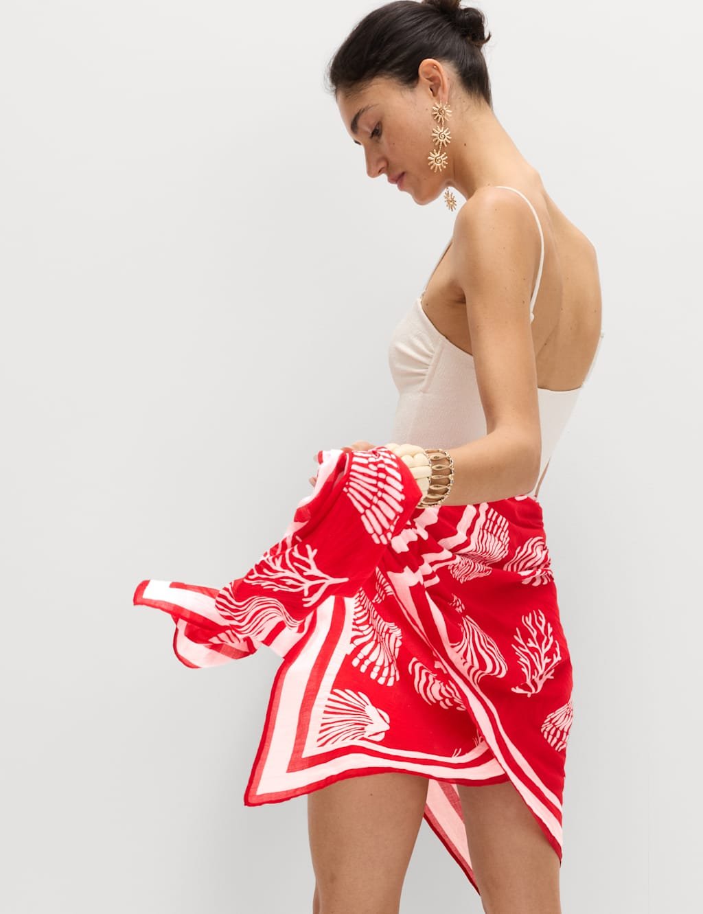 Marks & Spencer M&S Pure Cotton Printed Sarong Lacquer Red - 2