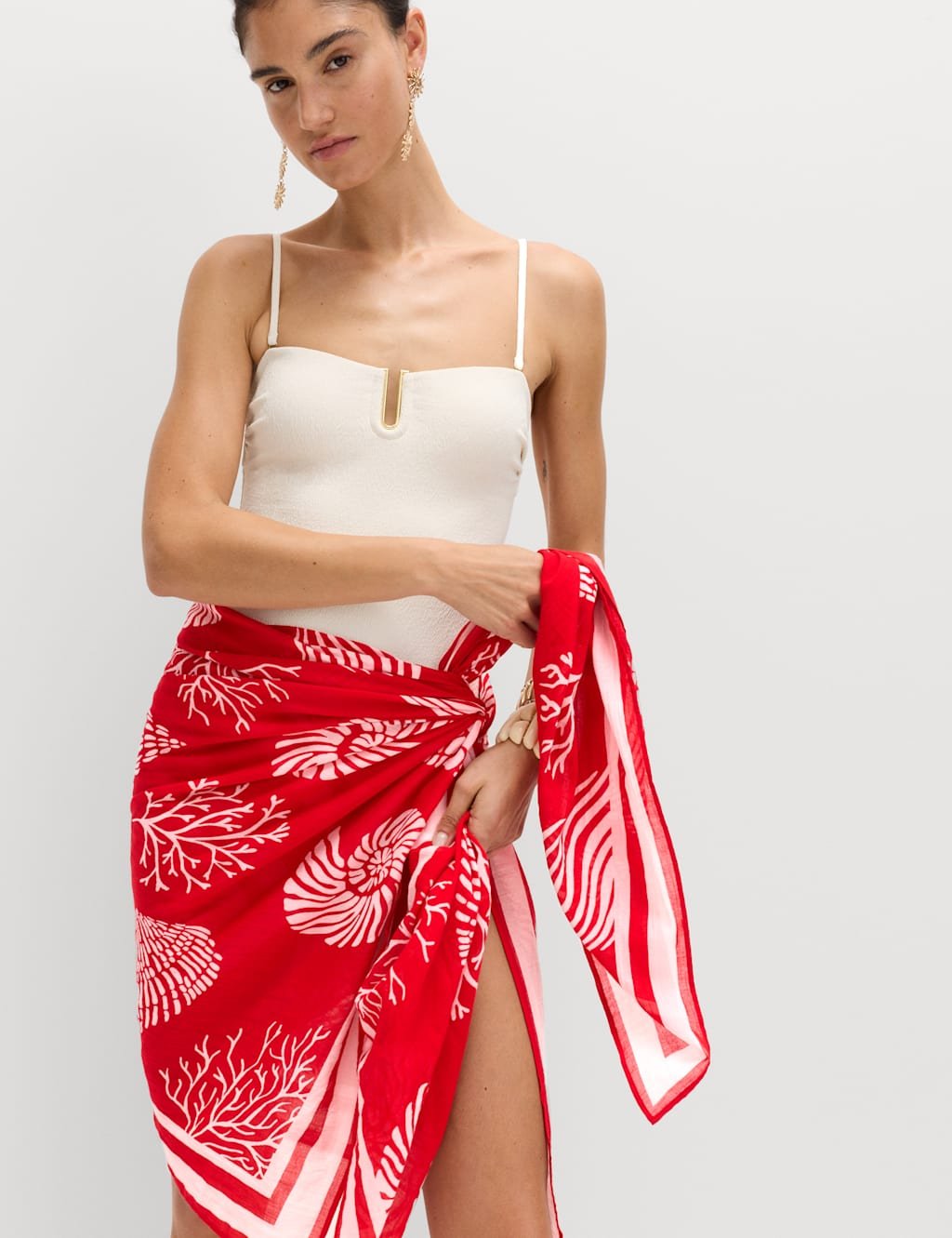 Marks & Spencer M&S Pure Cotton Printed Sarong Lacquer Red - 4