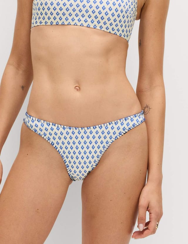 Marks & Spencer M&S Printed Whipstitch High Leg Bikini Bottoms Blue Mix - 2