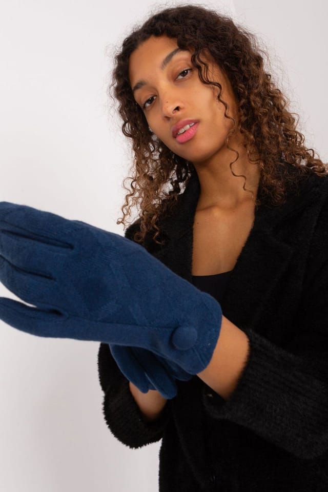Love Lace Love Lace Women's Insulated Geometric Pattern Touchscreen Gloves with Flower Buttons in Blue - 2
