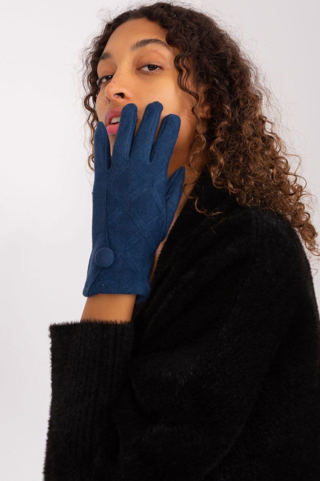 Love Lace Love Lace Women's Insulated Geometric Pattern Touchscreen Gloves with Flower Buttons in Blue - 4