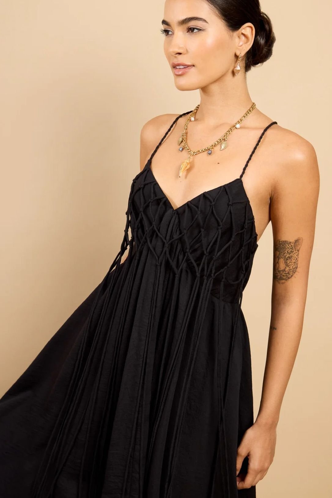 Little Mistress Little Mistress Women's Black Tassel Midaxi Dress - 3