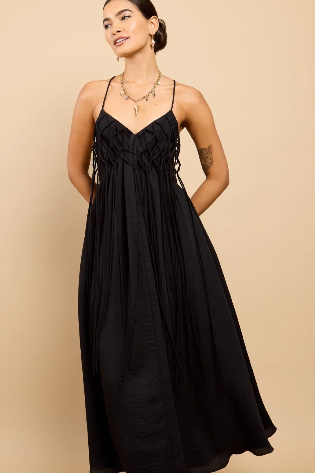 Little Mistress Little Mistress Women's Black Tassel Midaxi Dress - 4