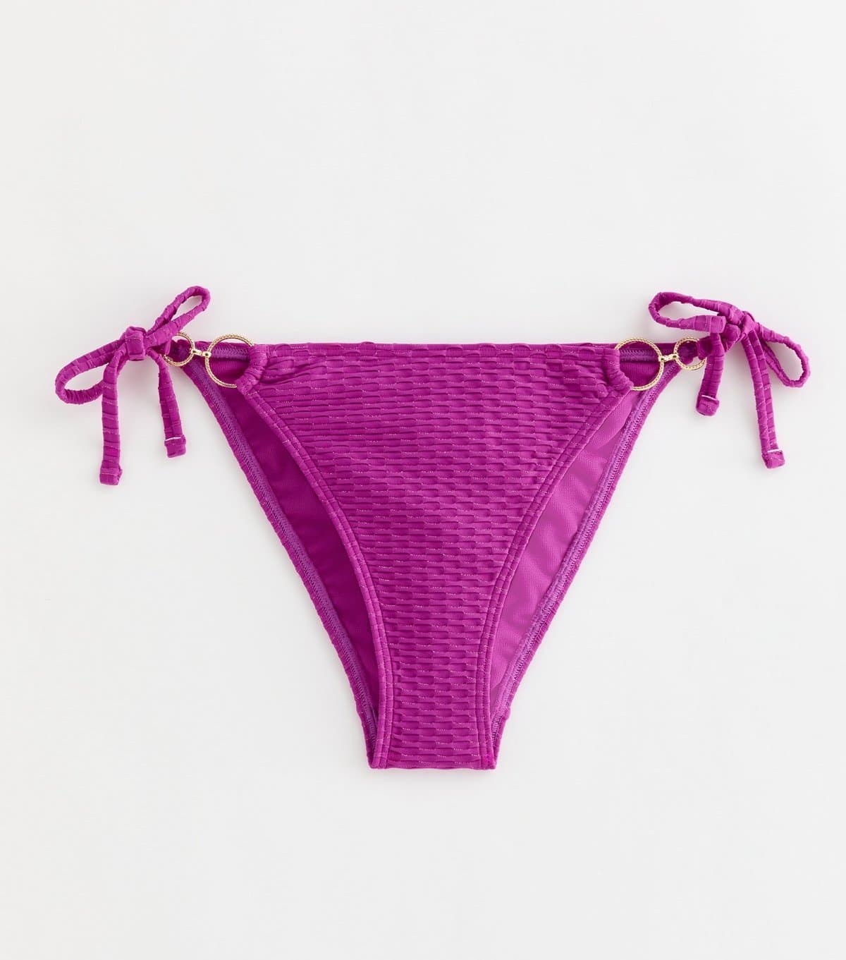 New Look Women's Purple Textured Ring Detail Tie Side Bikini Bottoms New Look