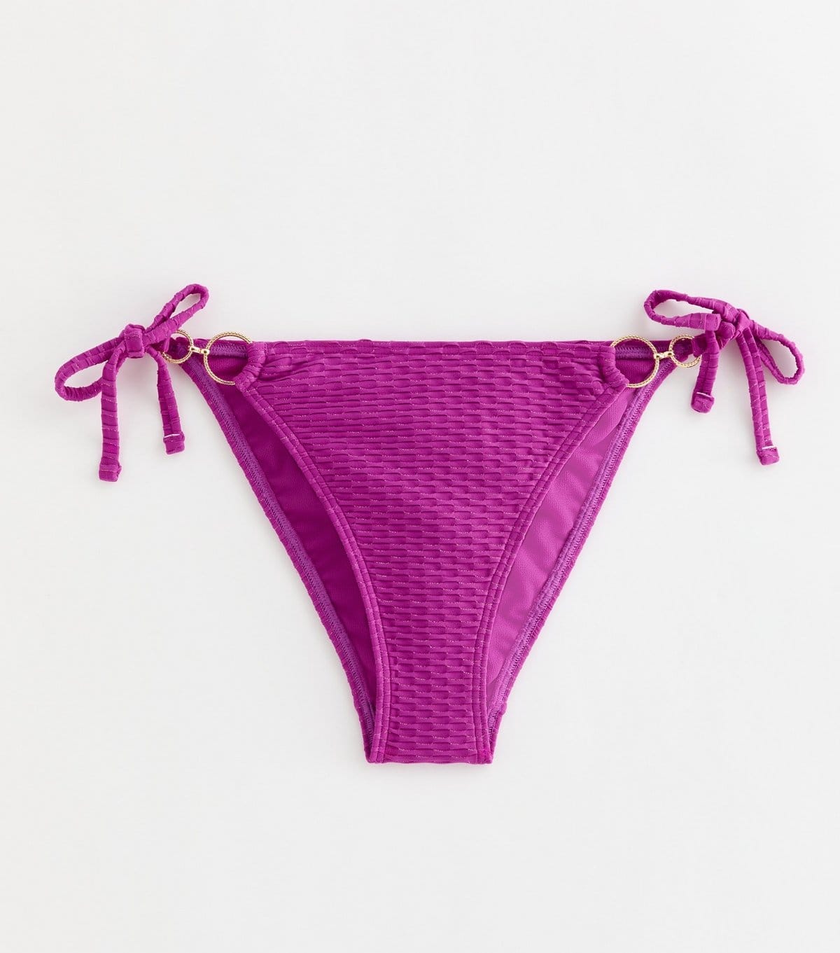 New Look Purple Textured Ring Detail Tie Side Bikini Bottoms