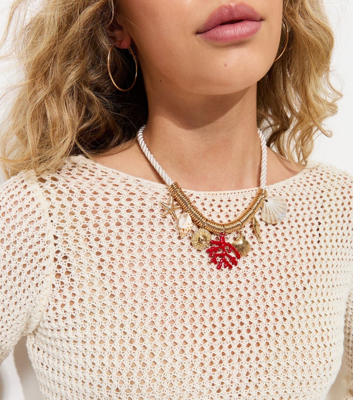 New Look New Look Cream Rope Necklace with Coastal Charms