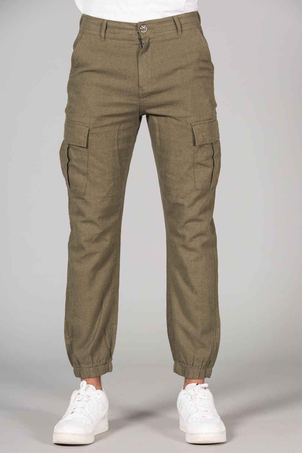 Tokyo Laundry Men's Olive Linen Blend Cargo Trousers