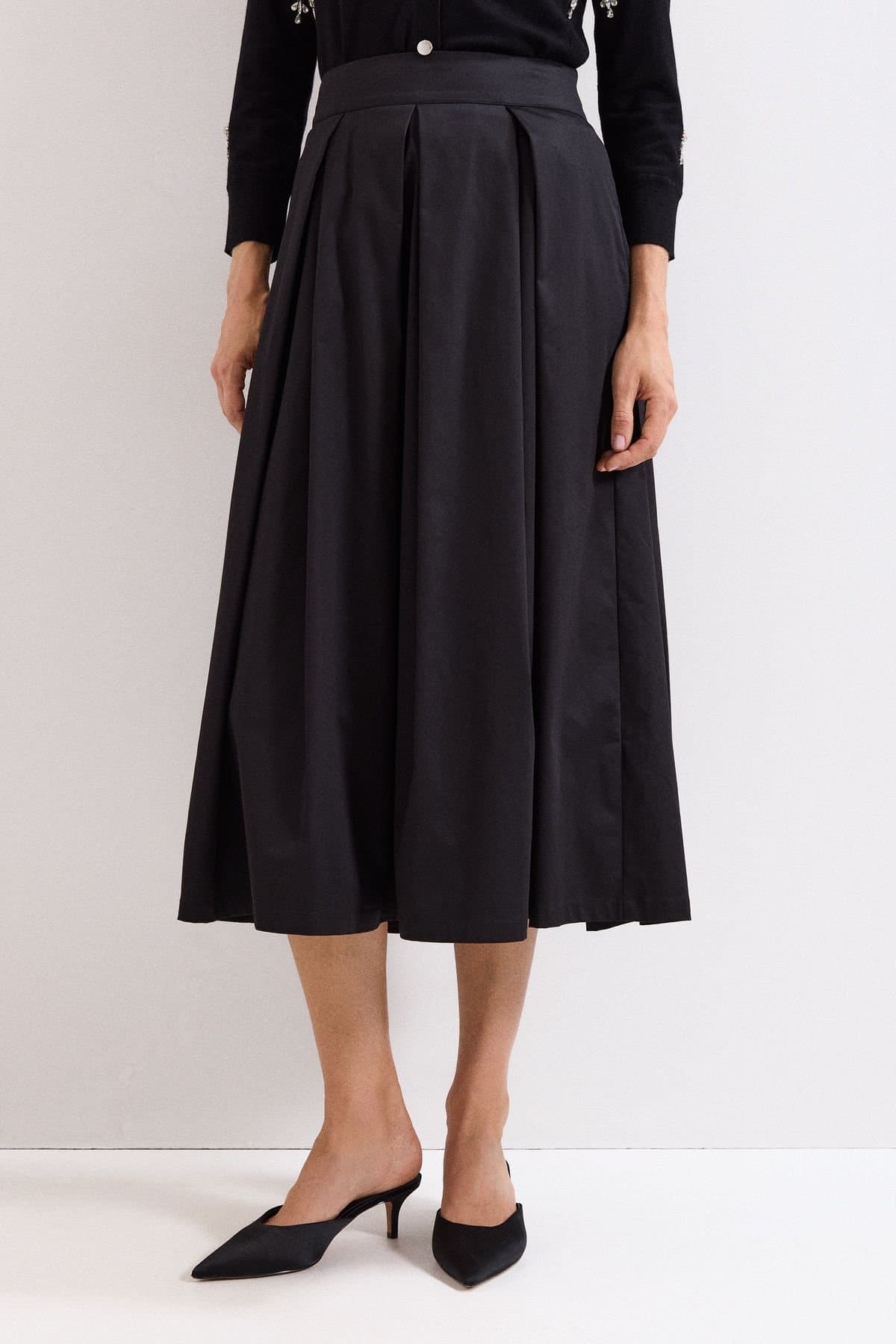 Phase Eight Phase Eight Black Cotton Midi Skirt