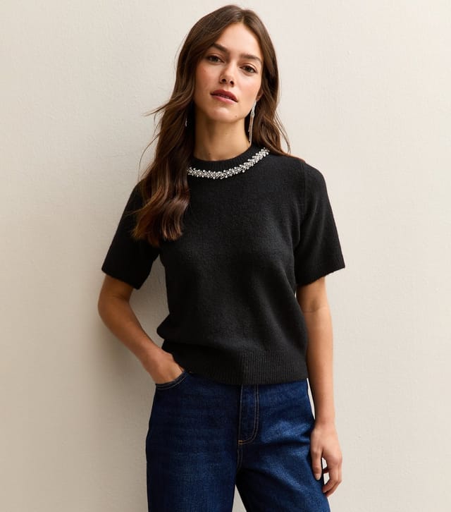 New Look Women's Petite Black Embellished Neckline Top New Look - 2