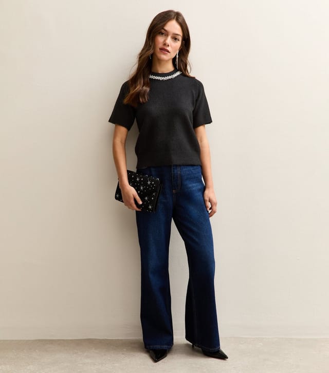 New Look Women's Petite Black Embellished Neckline Top New Look - 3