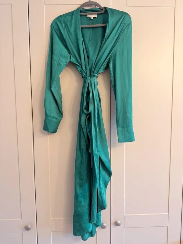 Never Fully Dressed Emerald Green Satin Wrap Dress/Top