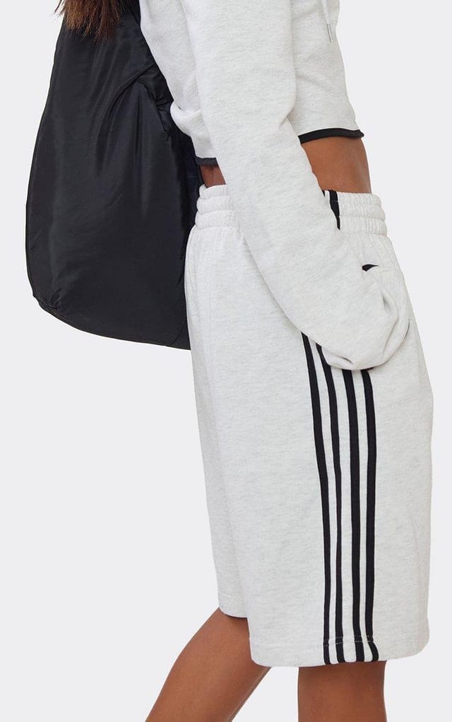 EGO Low Rise Side Stripe Detail Longline Sweat Shorts In Light Grey Marl, Women's Size UK 8 - 2