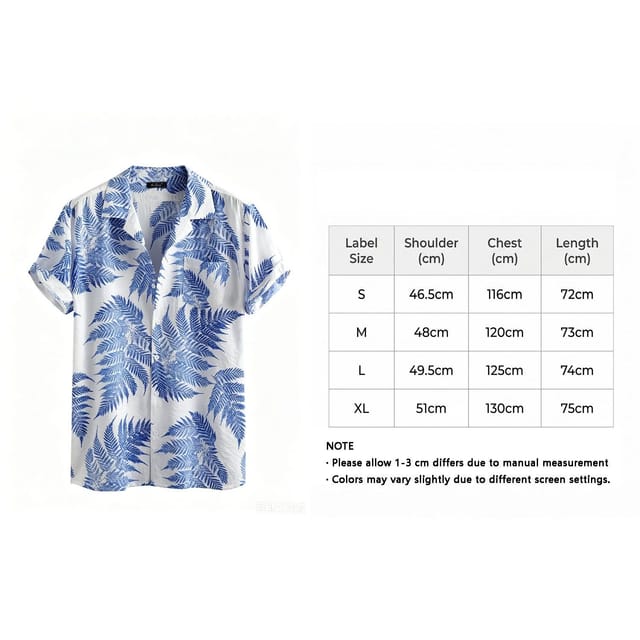 Lovii Lovii Men's Men Fern Print Short Sleeve Summer Beach Shirt Blue in White - 2