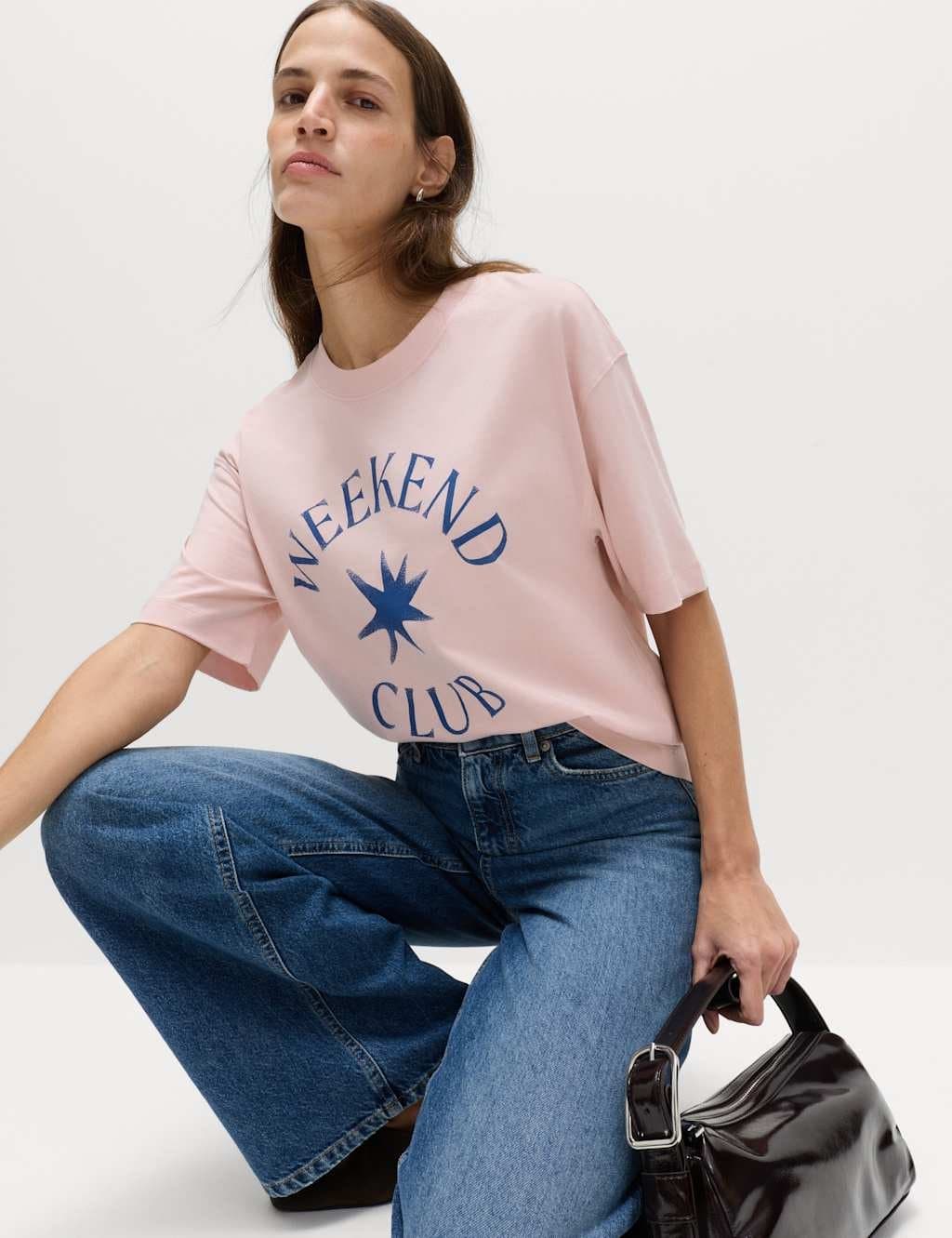 Marks & Spencer M&S Pink Mix Cotton Rich Graphic Oversized T-Shirt