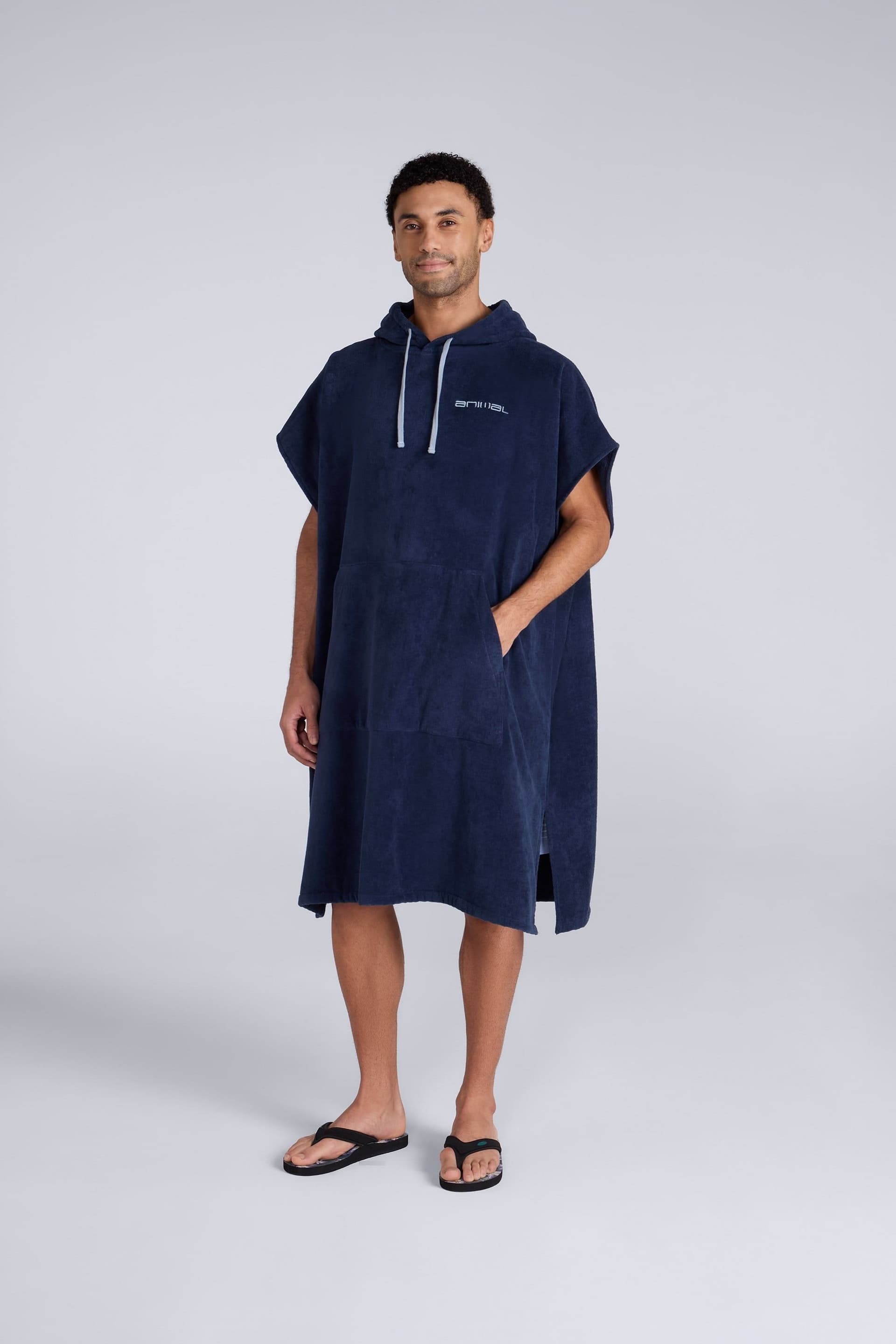 Animal Animal Men's 'Jacob' Quick Dry Adjustable Hood Cotton Towelling Poncho in Dark Blue
