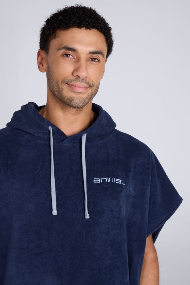 Animal Animal Men's 'Jacob' Quick Dry Adjustable Hood Cotton Towelling Poncho in Dark Blue - 2