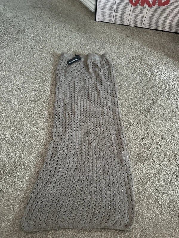 PrettyLittleThing PLT petite taupe crochet Midaxi skirt