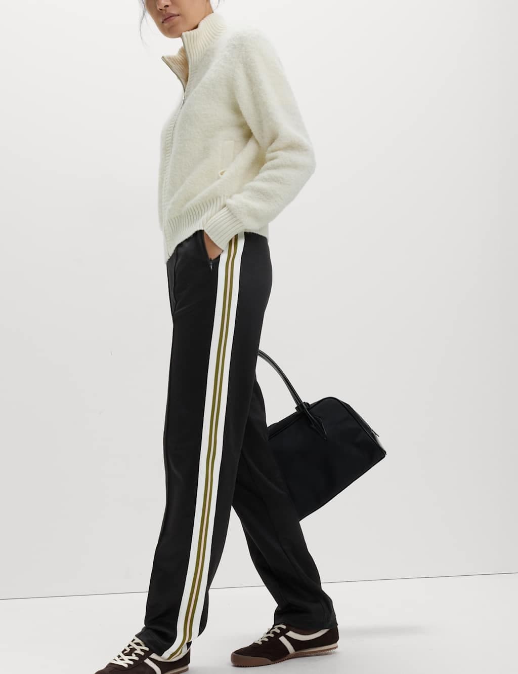 Marks & Spencer M&S Cotton Rich Retro Side Stripe Joggers Black