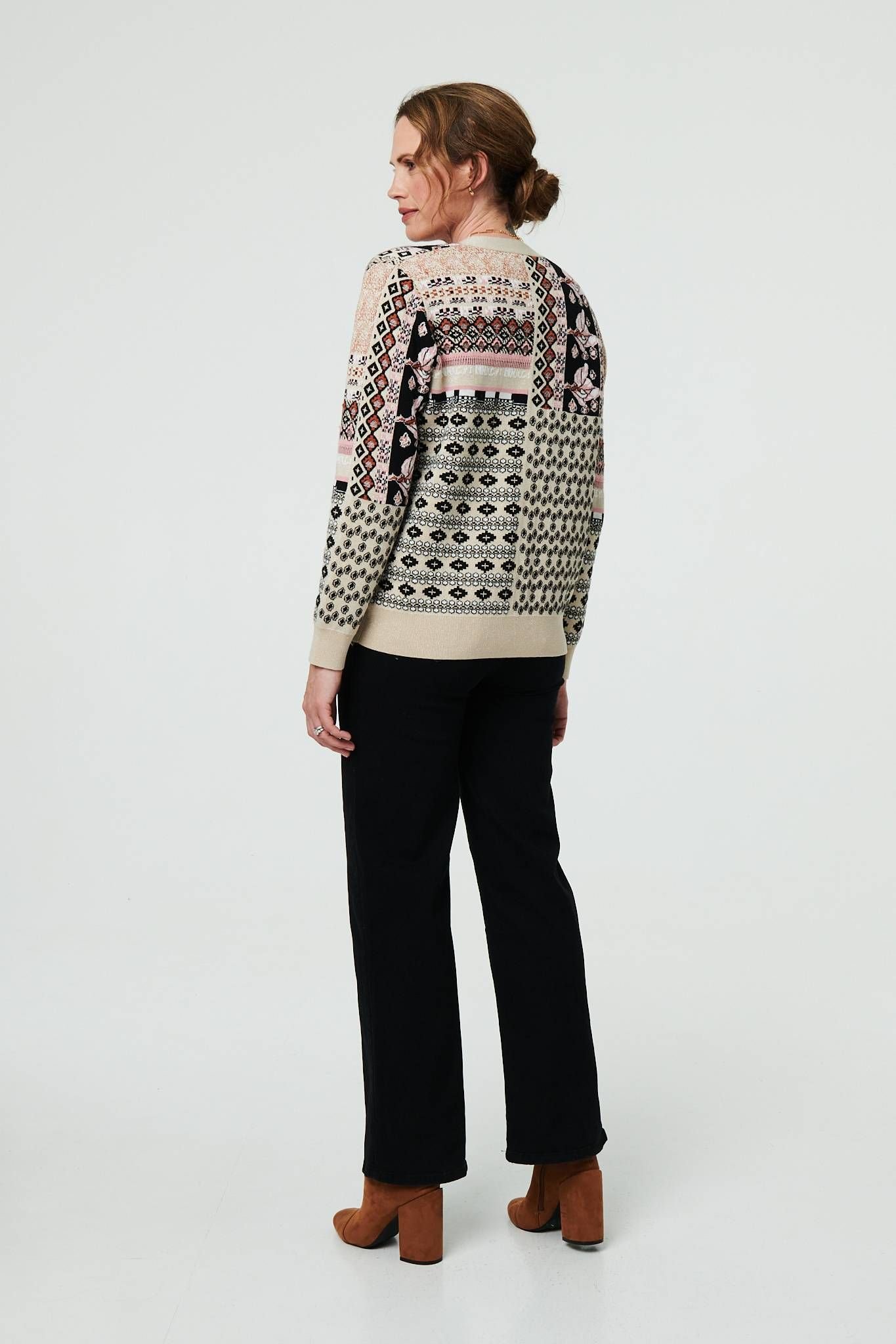 Izabel London Izabel London Women's Patchwork Print Long Sleeve Cardigan in Cream - 3