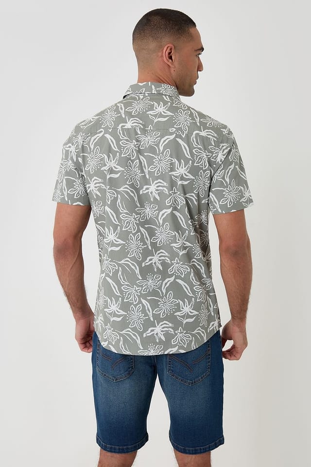 Threadbare Threadbare Men's Tropical Print Cotton Short Sleeve Shirt in Pale Green - 2