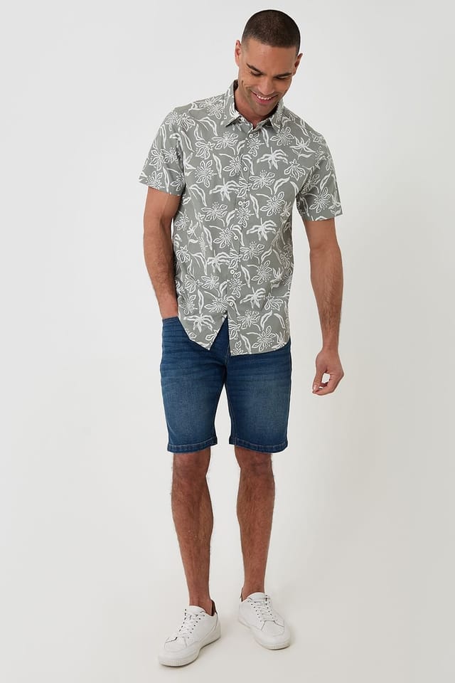Threadbare Threadbare Men's Tropical Print Cotton Short Sleeve Shirt in Pale Green - 3