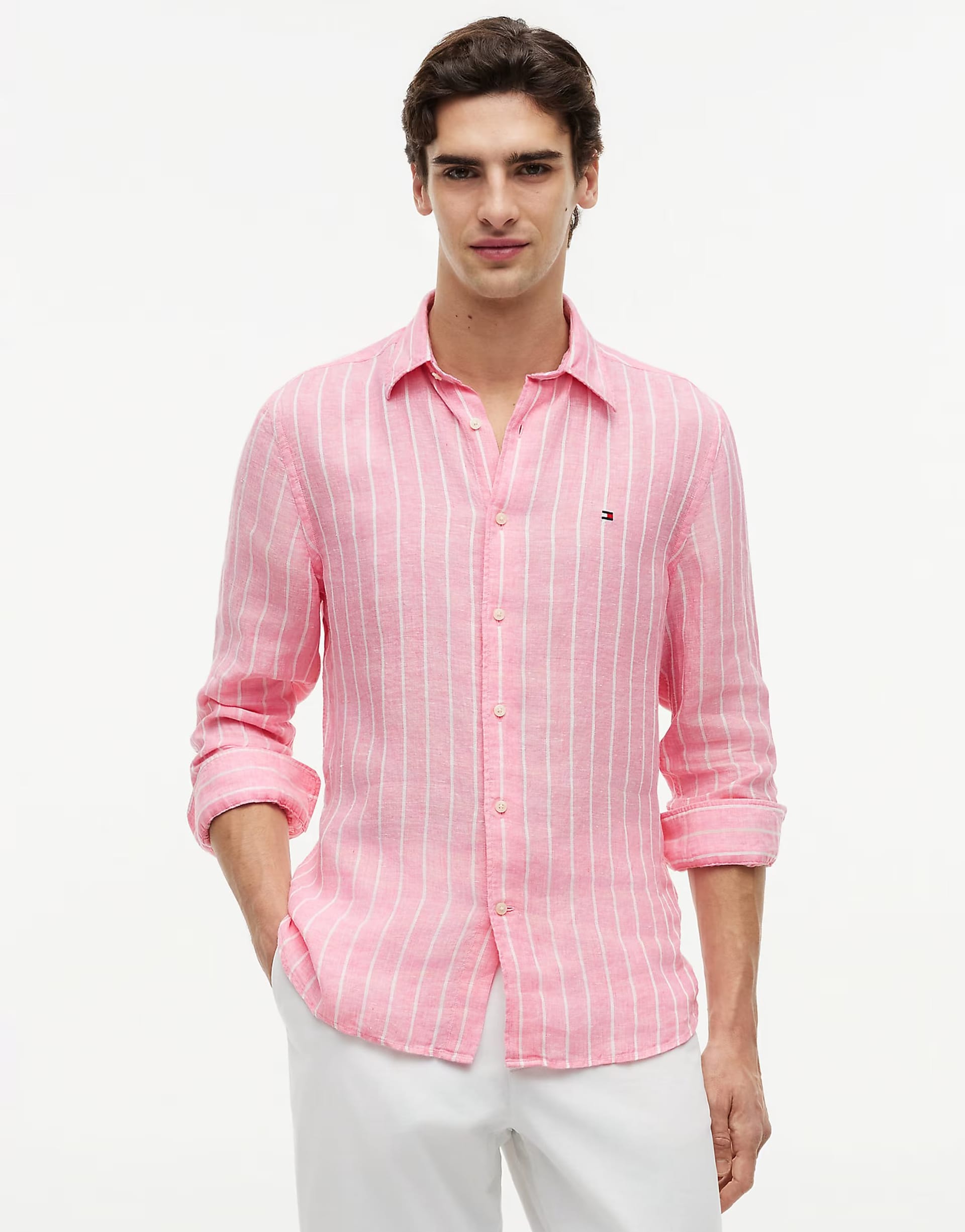 Tommy Hilfiger Pink Textured Stripe Linen Shirt