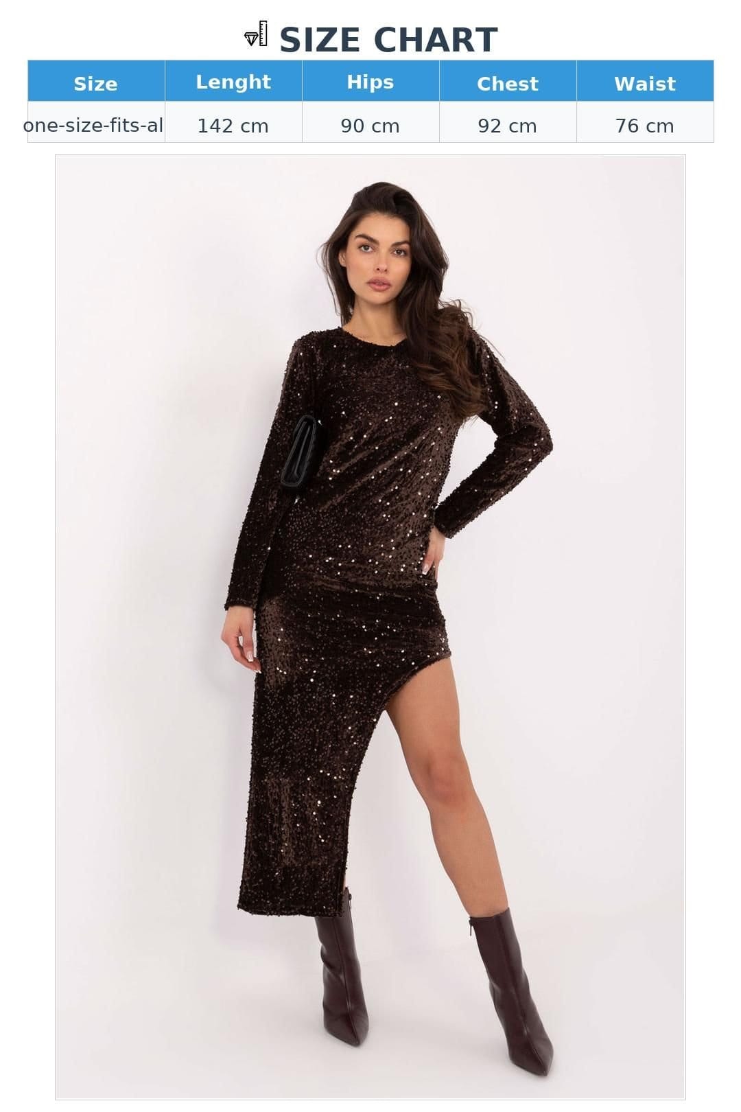 Love Lace Love Lace Women's Asymmetrical Sequin Evening Dress with Lining in Brown - 4