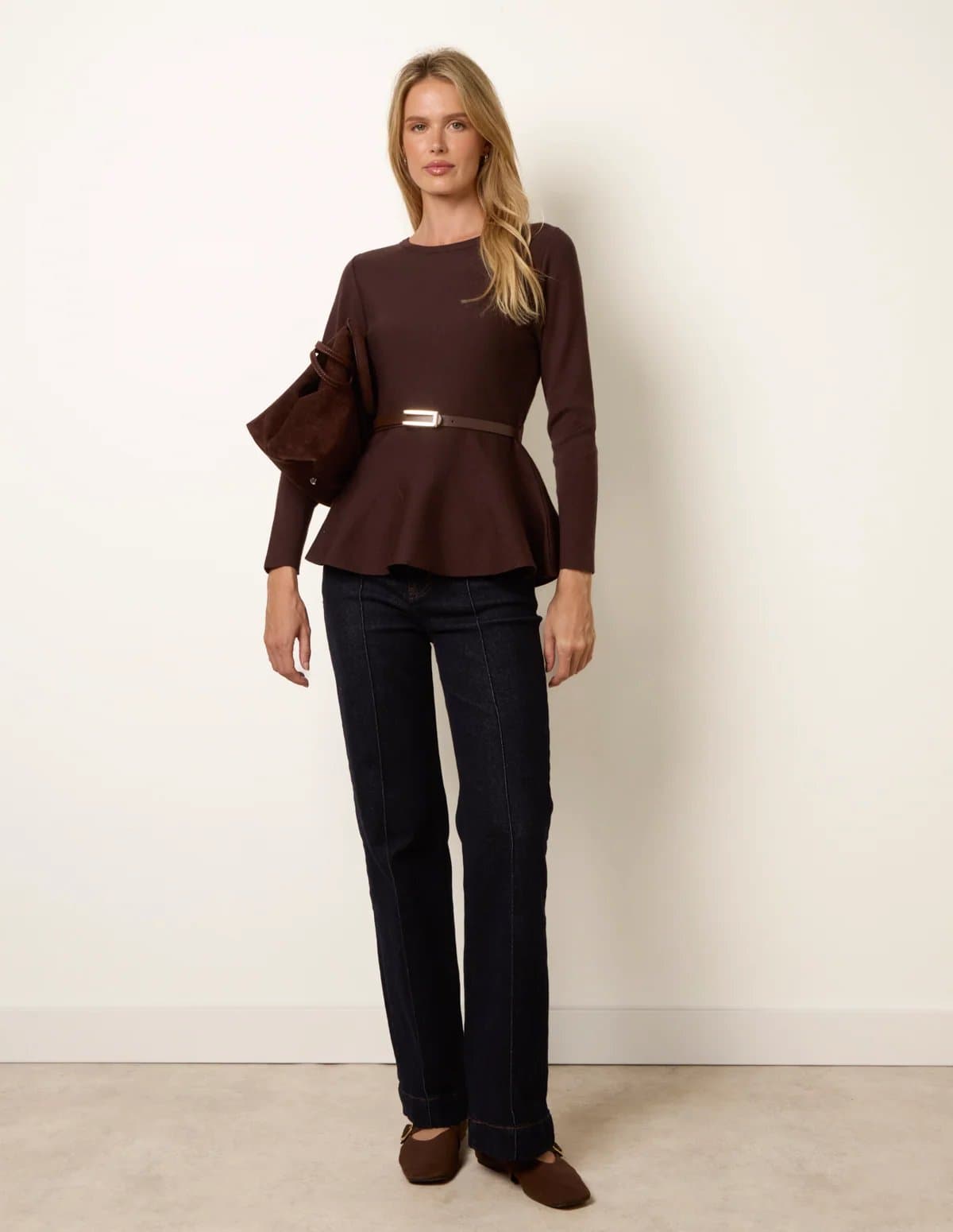 Blue Vanilla Tie Waist Peplum Jumper With Belt