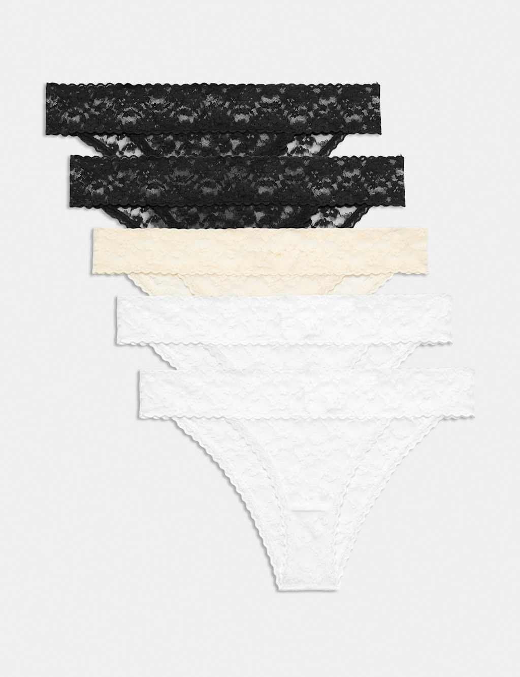 Marks & Spencer M&S 5 Pack All Over Lace Brazilian Knickers Black Mix