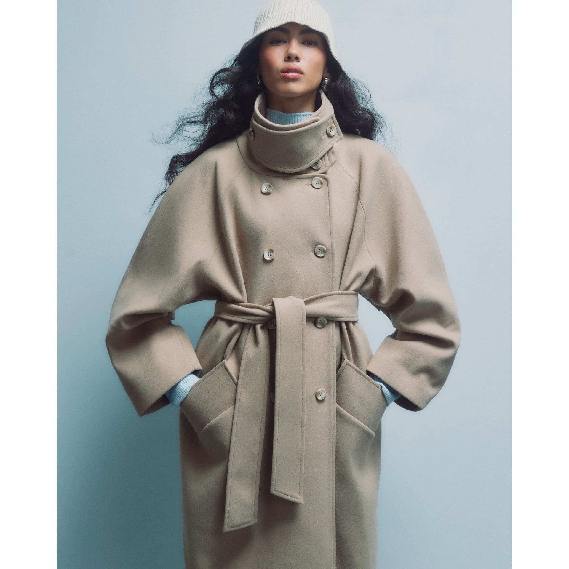 River Island River Island Womens Beige Funnel Neck Robe Coat
