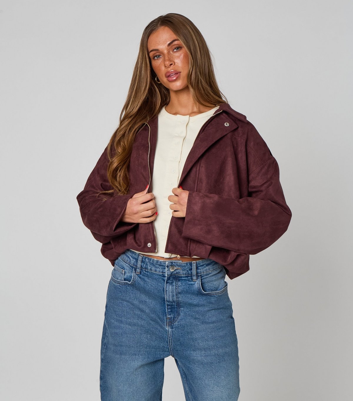 Urban Bliss Women's Dark Purple Faux Suede Bomber Jacket Urban Bliss New Look - 2