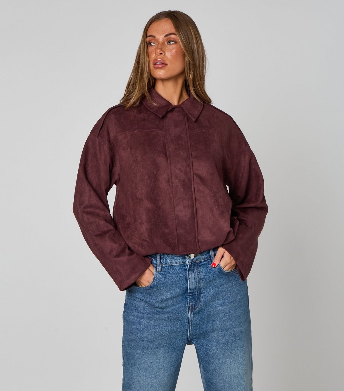 Urban Bliss Women's Dark Purple Faux Suede Bomber Jacket Urban Bliss New Look - 3