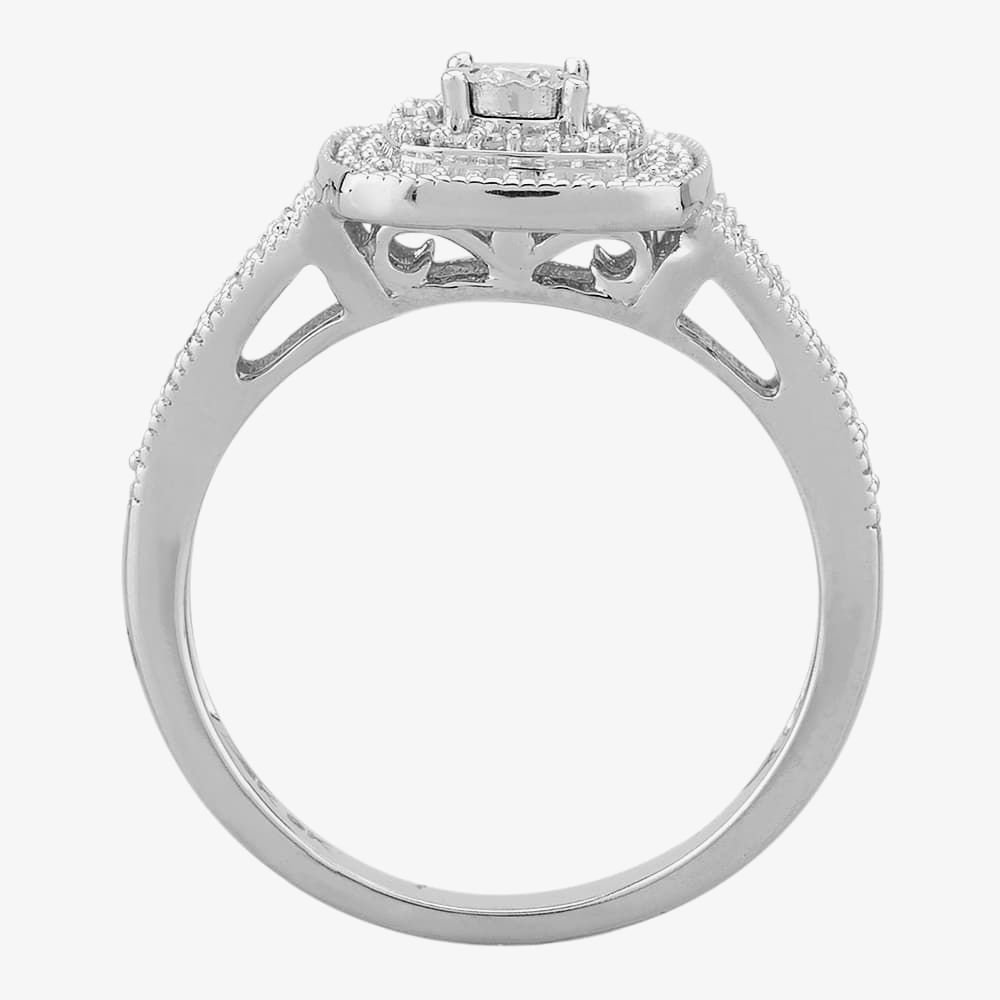 T.H.Baker T.H.Baker Women's 9ct White Gold 0.33ct Diamond Split Shouldered Cushion Cluster Ring in Silver - 2