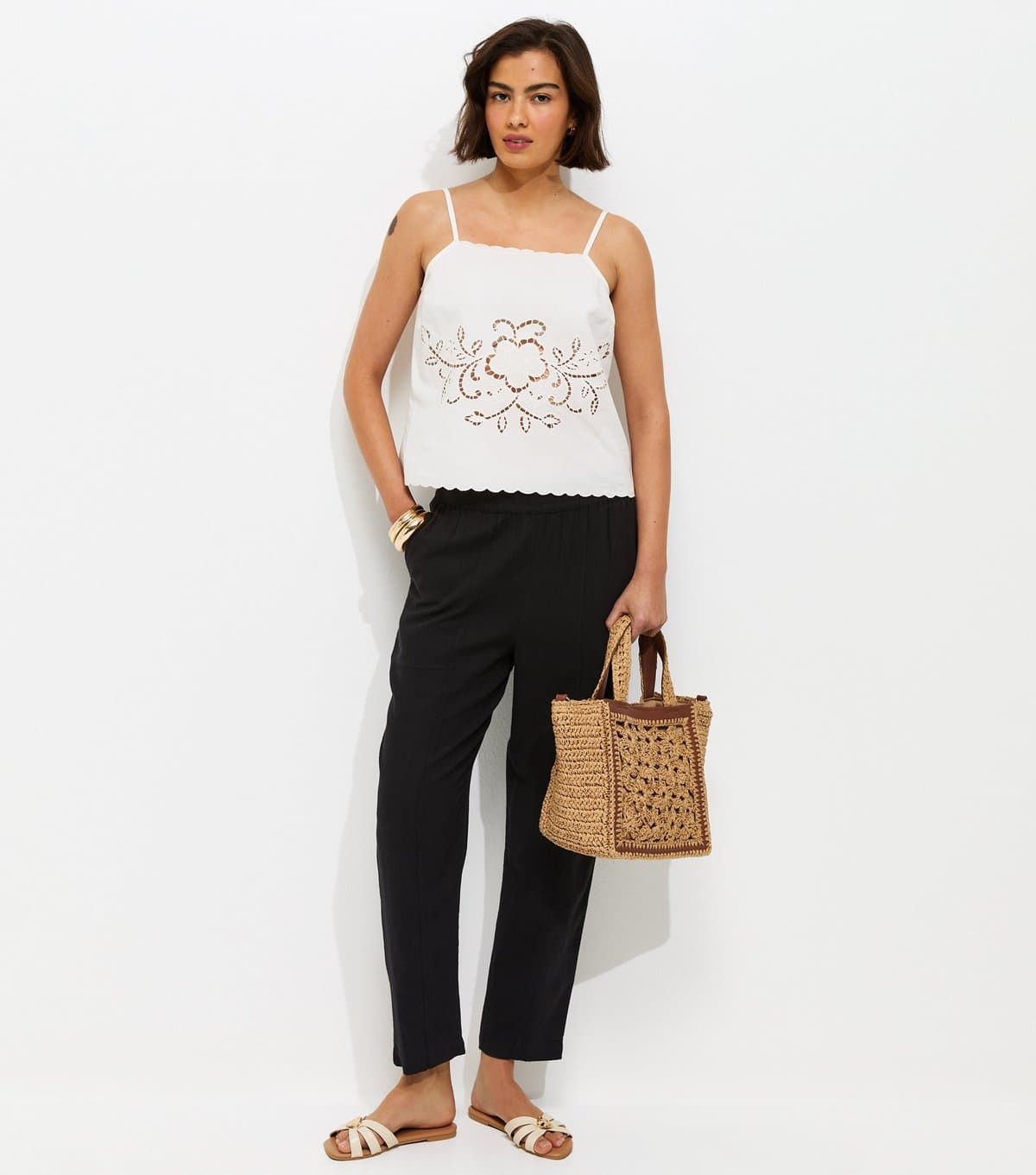 New Look Women's Black With Linen Tapered Trousers New Look