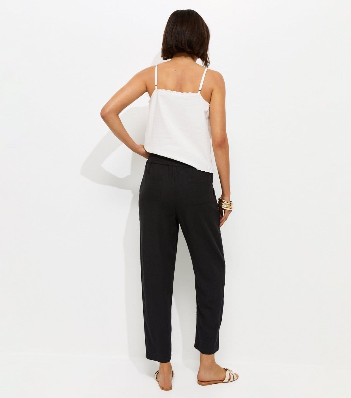 New Look Women's Black With Linen Tapered Trousers New Look - 4
